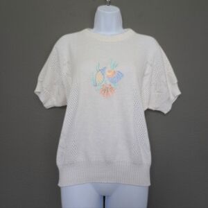 Vintage 90s Embroidered Knit Anchor Seashells Nautical Sweater Size S
